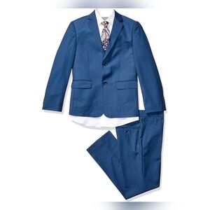 Geoffrey Beene Boy's Modern Fit 5-Piece (Jacket Vest Trousers Blue Suit Set)